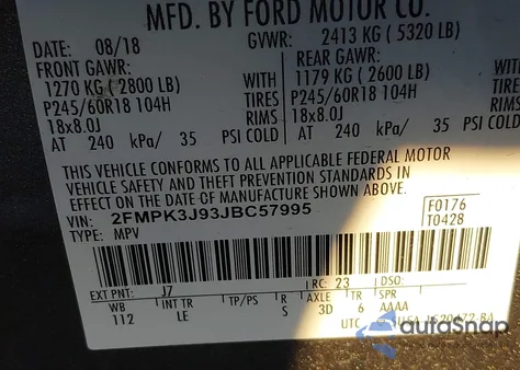 2018 Ford Edge Sel z USA, uszkodzony, nr VIN 2FMPK3J93JBC57995